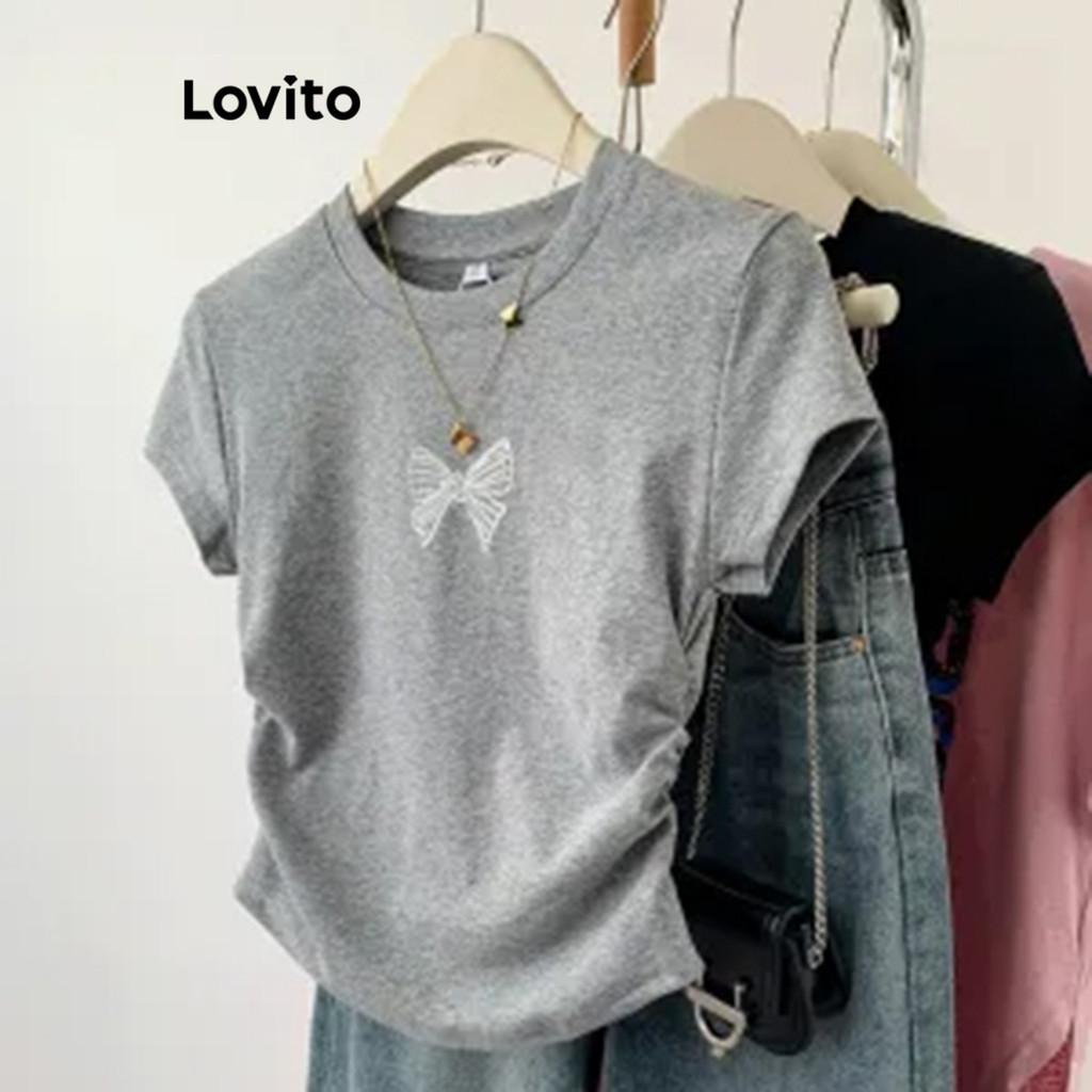 Áo thun Lovito họa tiết nơ phong cách thường ngày cho nữ LNE53396