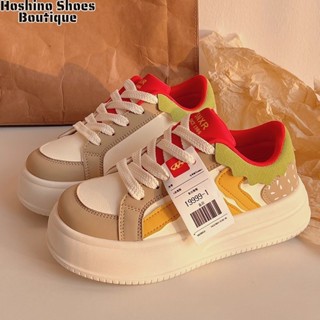 Giày thể thao thông thường màu nền tảng thời trang dành cho nữ Hamburger giày thể thao mũi tròn đa năng phù hợp màu sắc
