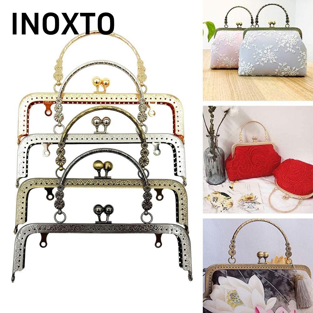 INOXTO Ví Khóa Khung, Túi Kim Loại Phần Cứng Ví Khung Kiss Clasp, Mini Vintage Túi Khóa Tay Cầm Túi Phụ Kiện