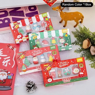 Junmeng 4 Cái / bộ Đồ Dùng Học Tập Hoạt Hình Ông Già Noel Dễ Thương Người Tuyết Cây Giáng Sinh Tẩy Sinh Viên Văn Phòng Phẩm Sáng Tạo Quà Tặng Giáng Sinh Đẹp