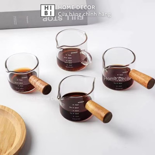 Cốc Đong Định Lượng Thủy Tinh Tay Cầm Gỗ 50ml/100ml – Dụng Cụ Pha Chế Cà Phê & Rót Sữa Tiện Lợi - Hibi