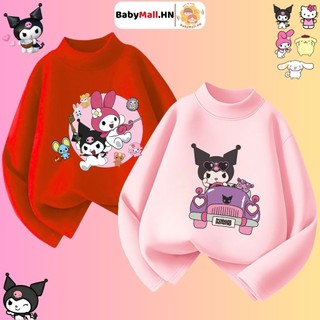  Áo giữ nhiệt cổ cao hình Kuromi bé gái BABYMALL áo zip lông giữ nhiệt dài tay co dãn ấm mịn cho bé 