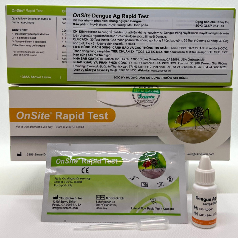 Hộp que test thử nhanh Sốt xuất huyết Dengue CTK NS1 hộp 30 test (HSD 04/2026)