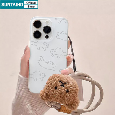Suntaiho Đơn Giản Hoạt Hình Dễ Thương Mèo Dây Họa Tiết Gấu Vỏ Điện Thoại Trong Suốt Mờ Mềm Cao Cấp Chống Sốc Cho IPhone 11 12 13 14 15 16 Pro Max IP 7 8 Plus Iphon X Xs XR Xs Max