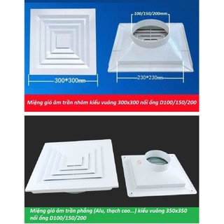 Phụ kiện cho máy hút mùi thông gió đường ống - Miệng gió trong nhà âm trần kiểu vuông nhựa ABS nối ống D100 D150 D200
