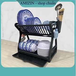 Kệ úp chén, kệ đễ bát đĩa, kệ úp ly đa năng có ống đũa, móc treo LH-3639 với thanh INOX chịu lực