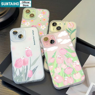 Suntaiho Ốp Lưng iPhone Đẹp Gấu Thẩm Mỹ Họa Tiết Hoa Tulip Trong Suốt Mờ Dành Ốp điện thoại TPU Silicon Mềm Cao Cấp Chống Sốc Cho Iphone 16 15 14 12 13 11 Pro Max IP 7 8 Plus Iphon X Xs XR Xs Max Ốp Lưng