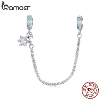Bamoer 925 Sterling Sliver Dây chuyền an toàn Ice Crystal Silicone Trang sức cho vòng tay