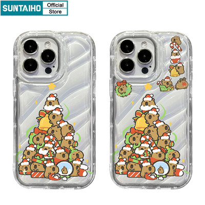 Suntaiho Thẩm Mỹ Dễ Thương Vỏ Cây Giáng Sinh Họa Tiết Capybara Ốp Điện Thoại Cho Iphone 15 14 12 13 11 Pro Max IP 7 8 Plus Iphon X Xs XR Xs Max TPU Mềm Cao Cấp Chống Sốc Ốp Lưng
