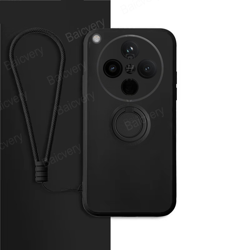 Ốp Lưng Cho OPPO Find X8 PKB110 Pro PKC110 PKC130 Vỏ TPU Mềm Bảo Vệ Màu Đen Mờ Có Giá Đỡ Nhẫn