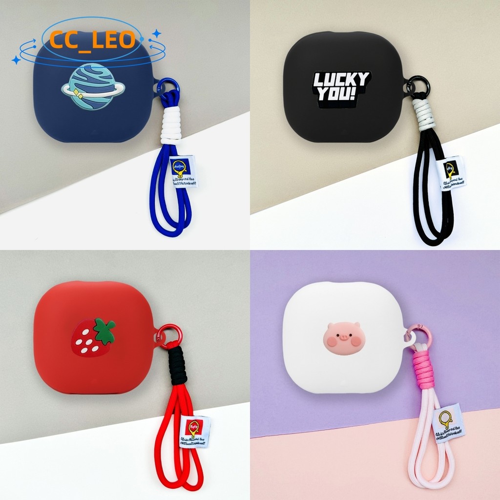 For Anker Soundcore Liberty 4 Pro Case Cute Piggy Shark Lanyard Pendant Silicone Soft Case Soundcore