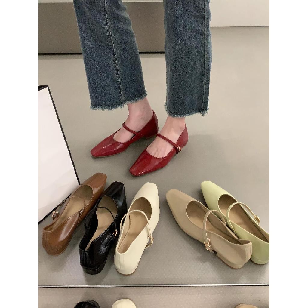 【Lamode】[Cửa hàng Girl Mall] Giày dạ hội màu đỏ gót thấp Giày Mary Jane Giày cổ tích 2025 Phong cách