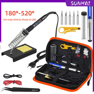 SUNHAI bộ 15 món Mỏ hàn thiếc điều chỉnh nhiệt độ,80W Có Thể Điều Chỉnh Nhiệt Độ Điện Mỏ Hàn Bộ Màn Hình LCD