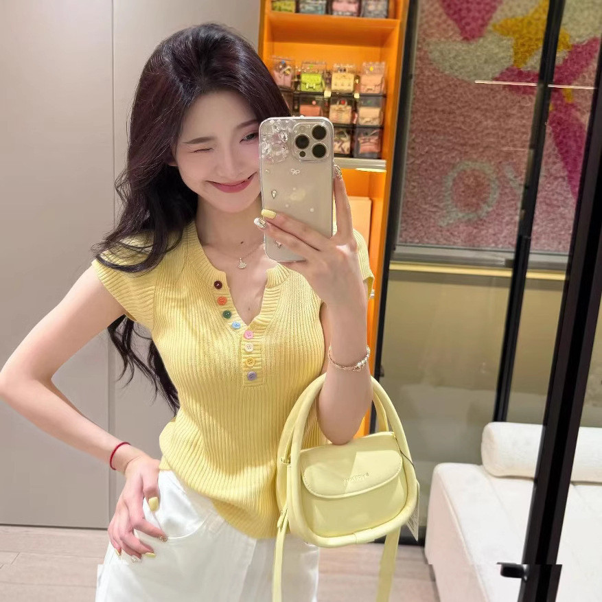 YAYUAN Áo Len Cổ Chữ V Nút Nhiều Màu Sắc Nữ Mùa Hè Giảm Tuổi Thời Trang Sang Trọng Ôm Hơn Nhìn Ngắn- | BigBuy360 - bigbuy360.vn