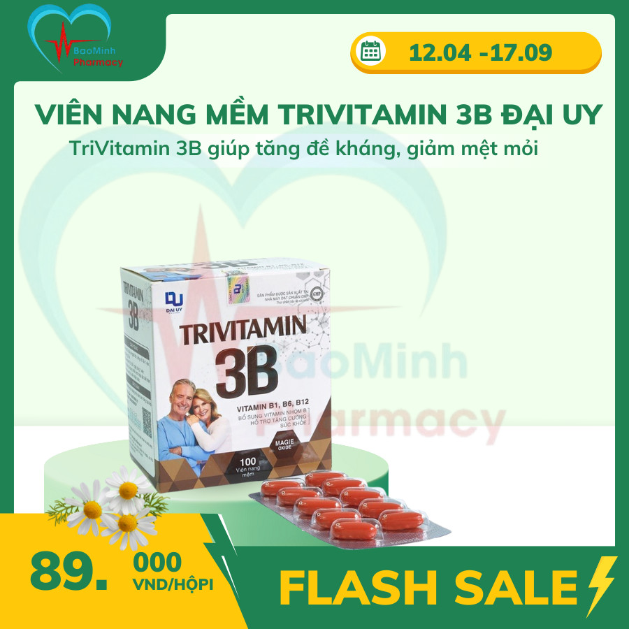 Bổ sung Vitamin B1 B6 B12 tổng hợp Đại Uy - TriVitamin 3B giúp tăng đề kháng, giảm mệt mỏi - Hộp 100