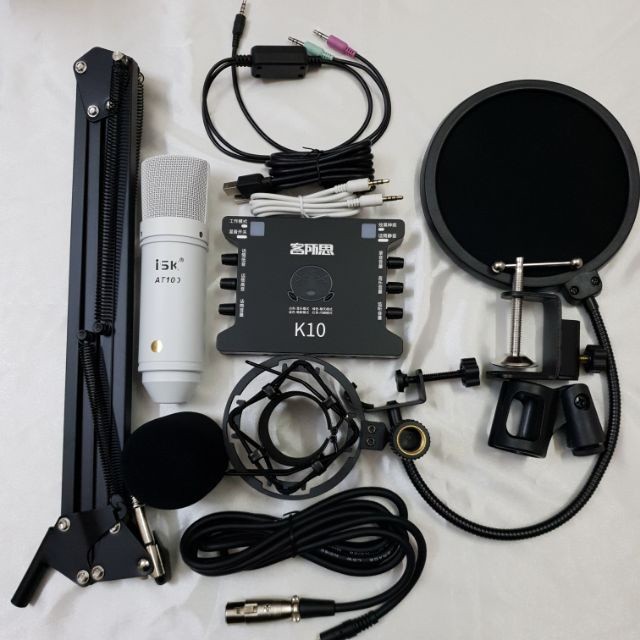 Combo míc thu âm livestream isk at100 card k10 dây ma2 chân màng lọc