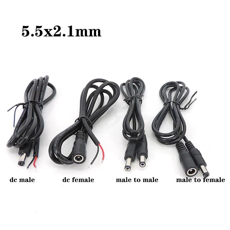 Đen 5.5x2.1mm Dây DC Dây Nam Đến Nam Nữ Điện 2 Dây pin 20awg 22awg Nối Dài Cáp Cho Máy Ảnh Dây LED Á