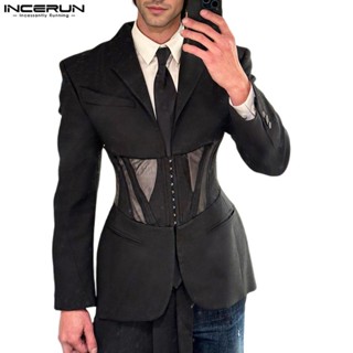 Incerun Nam Vintage Thời Trang Hàng Ngày Nối Lưới Dài Tay Áo Blazer Thường Ngày