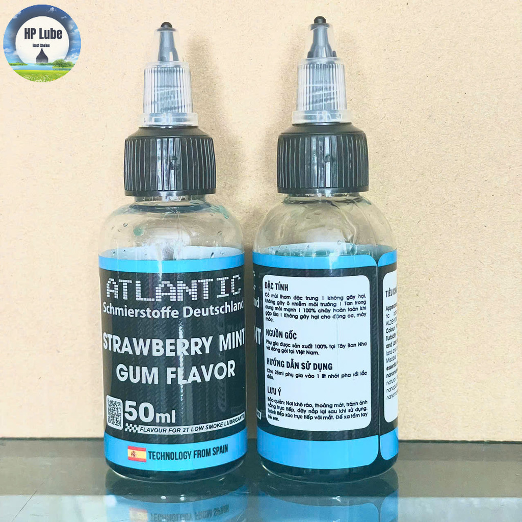 Tinh Dầu Nhớt Thơm Xe 2 Thì 2T ATLANTIC Mùi CHEWING GUM / DÂU ( Xì po, YAZ,...) Chai 50ML