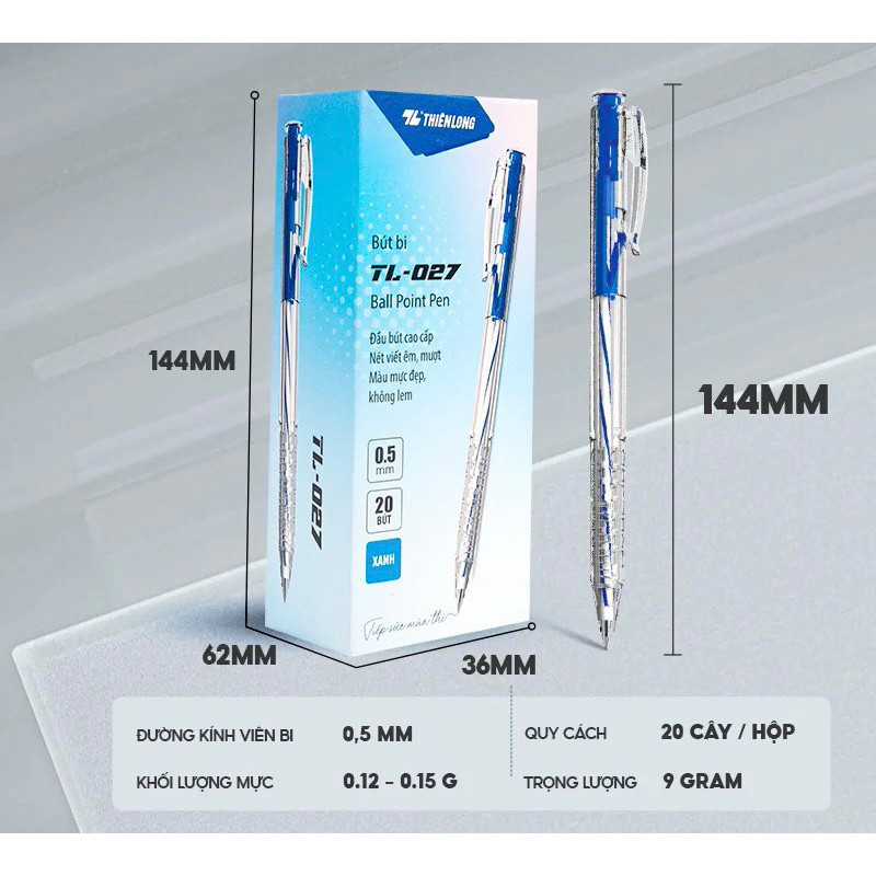 Hộp 20 cây bút bi Thiên Long TL-027 và 10 Bút Bi TL-027 (Loại Rẻ)