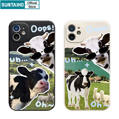 Suntaiho Ốp lưng Iphone Ngộ nghĩnh Làng Dễ Thương Gia Đình Alpaca Bò sữa Họa Tiết Ốp Điện Thoại Silicon Mềm Cao Cấp Chống Sốc Cho Iphone 15 14 12 13 11 Pro Max IP 7 8 Plus Iphon X Xs XR Xs Max Ốp Lưng