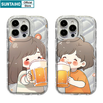 Suntaiho Ngộ nghĩnh Dễ Thương Vỏ Cặp Đôi Uống Bia Họa Tiết Ốp Điện Thoại Cho Iphone 16 15 14 12 13 11 Pro Max IP 7 8 Plus Iphon X Xs XR Xs Max TPU Mềm Cao Cấp Chống Sốc Ốp Lưng