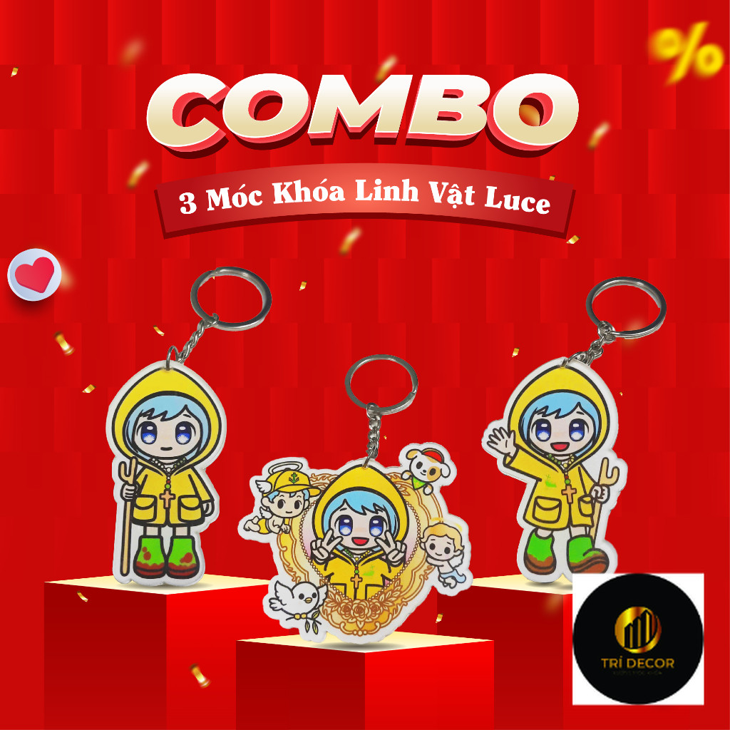 Combo 3 Chiếc Móc Khoá Luce, Luce Say Hi, Luce Tình Yêu 2D Annime Nhựa Mice Ép Cứng Catholic Gifts.