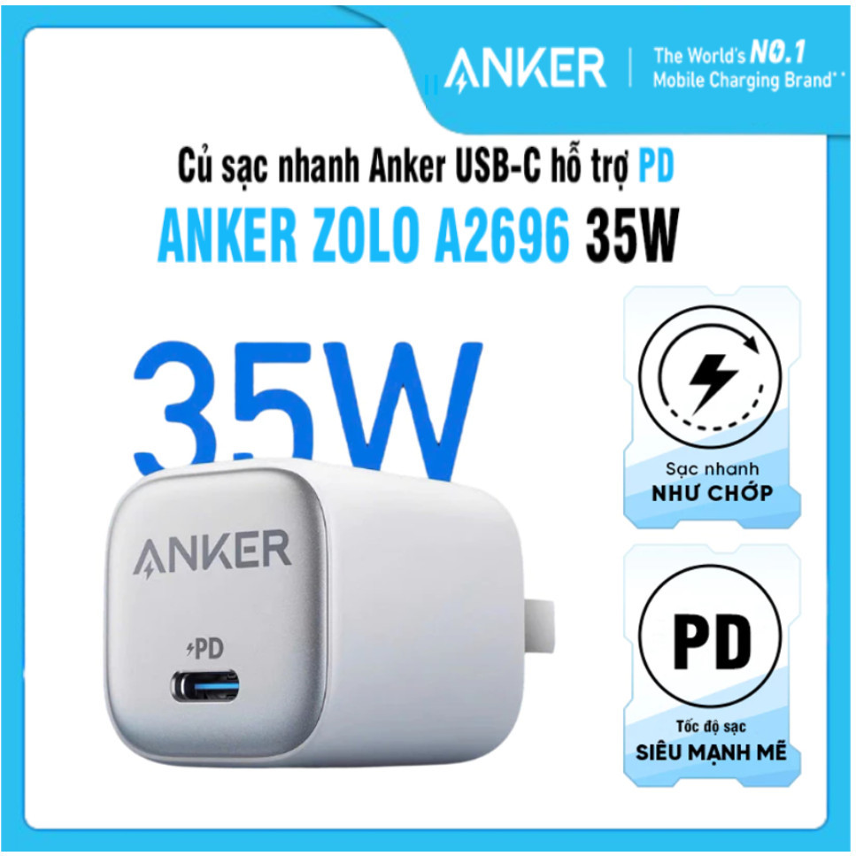 Sạc Nhanh Anker Zolo A2696 35W PD/PPS/QC - A2696 - Bảo hành 12 tháng