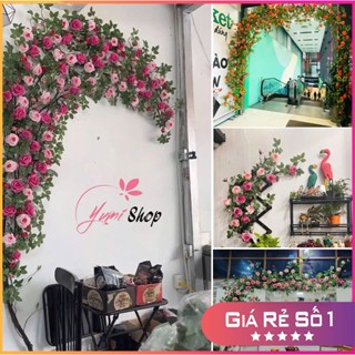 Hoa giả -  Dây Hoa Hồng Leo Pháp loại 1  bông to siêu đẹp- Dây hoa giả cao cấp , Decor Trang Trí Tường Nhà, Quán Cafe