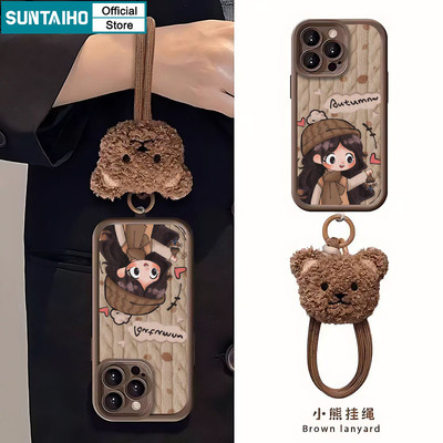 Suntaiho ốp lưng iPhone Cô gái theo chủ đề mùa thu đẹp có dây đeo gấu bông ốp điện thoại silicon mềm chống sốc cho iPhone 11 12 13 14 15 16 Pro max IP 7 8 Plus Iphon X Xs XR Xs max