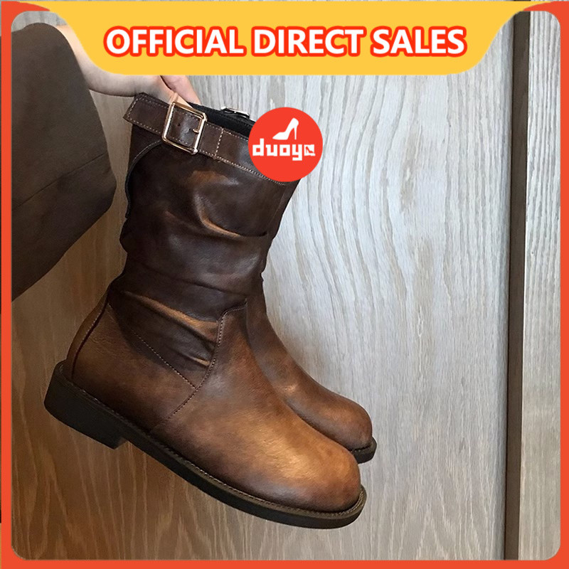 Tóc Giả Thẳng ~ [Hàng Có Sẵn] Siêu Nóng!Giày Bốt martin Mũi Tròn Màu Nâu Phong Cách Hàn Quốc Thời Trang Xuân Thu Cho Nữ