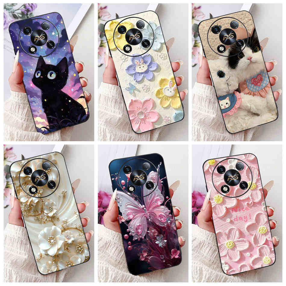 Dành Cho Itel RS4 Mèo Dễ Thương Họa Tiết Hoa Bướm Vỏ Itel RS4 S666LN Đen Silicon Mềm Vỏ Điện Thoại