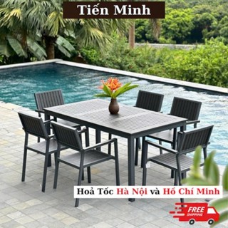 Bộ Bàn Ghế Sân Vườn Ngoài Trời HCN Nhôm Đúc D160 - Bàn Ghế Ban Công Chắc Chắn, Sang Trọng - TM60