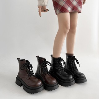 [Lùi 1 Size] Giày Bốt Nữ Martin Tăng Chiều Cao Màu Nâu Đen - CV31