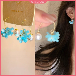 Mùa Hè Hoa Xanh Ngọc Trai Móc Bông Tai Nữ Đi Biển Ngày Lễ Phong Cách Phụ Kiện