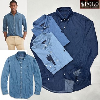 Ralph Lauren Polo Nam Cargo Denim Áo Sơ Mi Nam Denim Dài Tay Áo Sơ Mi Retro Denim Áo Sơ Mi Thêu logo