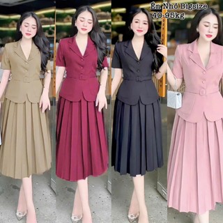 Set Áo Vest Dây Nịt Kèm Chân Váy Xếp Ly Dáng Dài Qua Gối Lụa Chéo Thái Thiết Kế Dự Tiệc Nữ Sang Trọng Cao Cấp 40-95kg