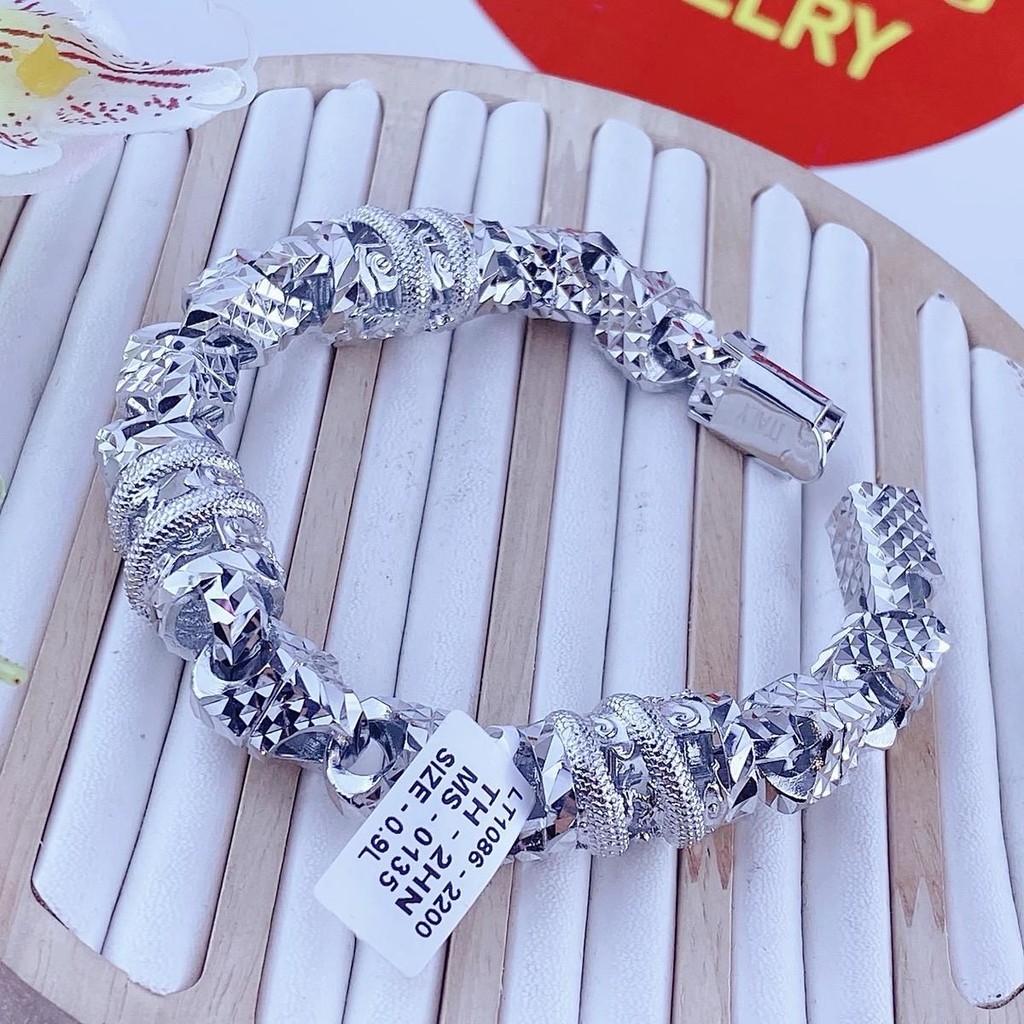 Lắc Tay Nam Bọng Họa Tiết Rồng Cuộn Mạnh Mẽ Xi Bạch Kim Có Ký Hiệu