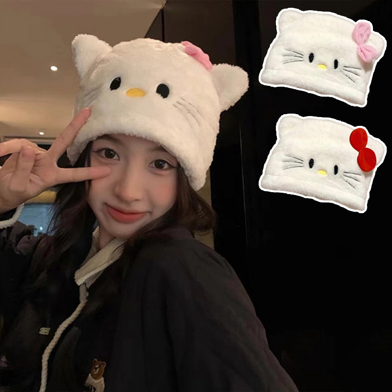 Mũ len sang trọng Hello Kitty hoạt hình Mũ chui đầu Hello Kitty