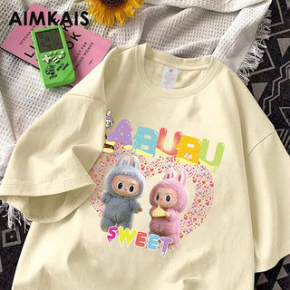 Aimkais 100% Cotton LABUBU Áo Thun 2-14 Tuổi Lớn Trẻ Em Bé Trai Bé Gái Unisex Quần Áo