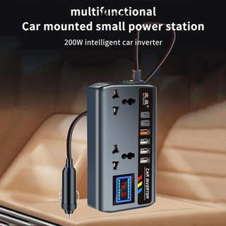 Bộ chuyển đổi nguồn biến tần ô tô YIBAR 12V / 24V sang DC220V 200W Bộ chuyển đổi Ổ cắm sạc đa năng QC3.0 USB PD Type-C Bộ biến tần xe hơi sạc nhanh Mới