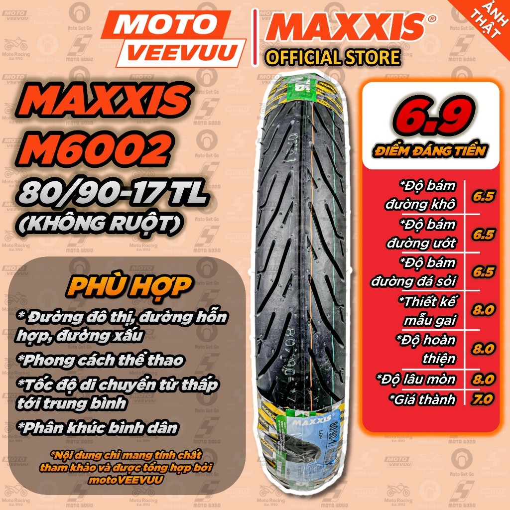 [MTVV] Vỏ lốp xe máy MAXXIS M 6002 80/90-17 TL<END>