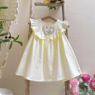 [Pinkids] [8-26kg] Váy Thêu Thỏ Chất Thô Lụa Cho Bé Gái Ở Nhà, Đi Học, Đi Chơi