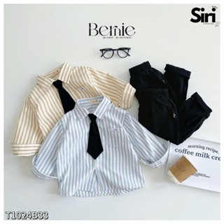 Set bộ sơ mi dài tay áo sơ mi sọc kèm quần kaki dài phối cà vạt cho bé trai 1- 7T Siri kids T1024B33