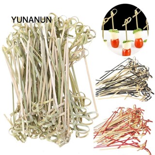 YUNAUN 100 Chiếc Nút Tre, Thanh Dụng Cụ Trang Trí Tiệc Cocktail Chọn, Bếp & Thanh Barbeque Nĩa Trái Cây Dùng Một Lần