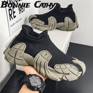  Giày Bonnie Cathy.Nam. Tất và giày dệt lưới mỏng có thể tái sử dụng. Phong cách mới của bàn đạp chống trượt đế dày tăng lên giày bố buộc dây 