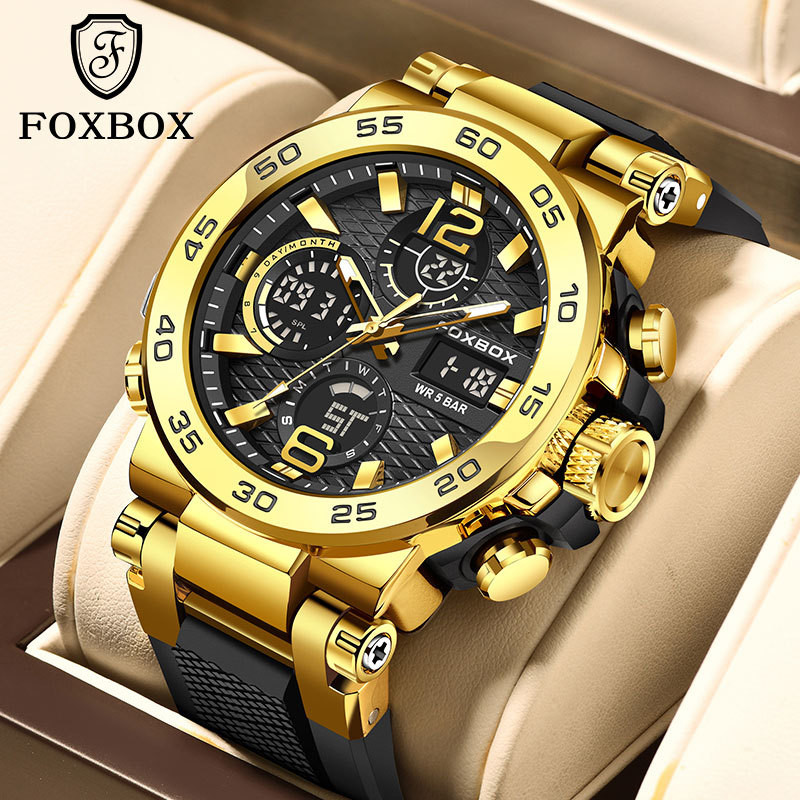 Đồng hồ FOXBOX Thời trang Màn hình kép Đa chức năng Silicone Dạ quang Thể thao Giải trí Đồng hồ nam 