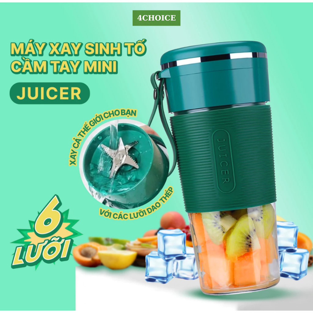 Máy xay sinh tố cầm tay mini chính hãng Oudalang Juicer 300ml, ly xay thông minh bằng cốc thủy tinh tự ngắt an toàn.