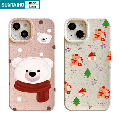 Suntaiho Thẩm Mỹ Dễ Thương Vỏ Điện Thoại Họa Tiết Gấu Hoạt Hình Cho Iphone 16 15 14 13 12 11 Pro Max IP 7 8 Plus Iphon X Xs XR Xs Max Silicon Mềm Cao Cấp Chống Sốc Ốp Lưng