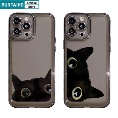 Suntaiho Ngộ nghĩnh Vỏ Độc Đáo Họa Tiết Mèo Đen Ốp Điện Thoại Cho Iphone 16 15 14 13 12 11 Pro Max IP 7 8 Plus Iphon X Xs XR Xs Max TPU Mềm Cao Cấp Chống Sốc Ốp Lưng